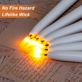 Homemory 11 inches Waxy Battery Operated Taper Candles with Remote Timer Dimmer, 6 Pcs Flameless Taper Candles with Flickering Flame, White Candlesticks Battery Powered for Ceremony Memorial Decor