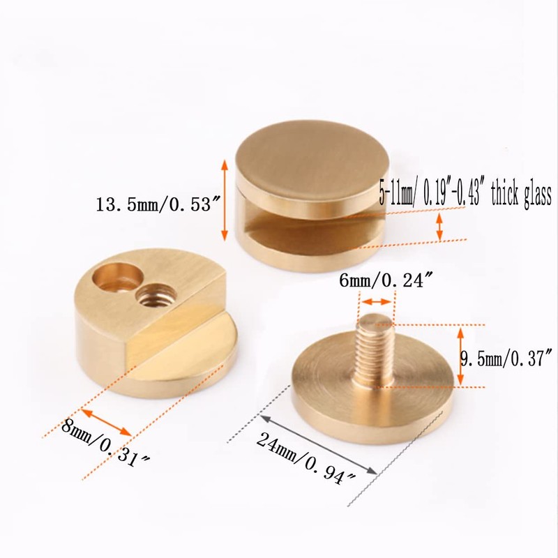 Ackron Mirror Brackets, 4Pcs Aluminum Wall Mount, Gold, 5-11mm Thick