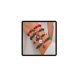 Wedity Christmas Bracelets Stackable Stretch Bracelet Christmas Tree Elk Bell Bracelets for Women Christmas Festival Jewellery, Metal, No Gemstone