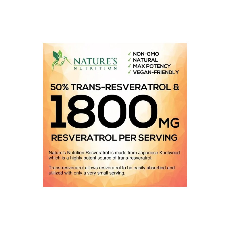 Resveratrol Nature's Nutrition 1800mg Cápsulas Antioxidante Vegano