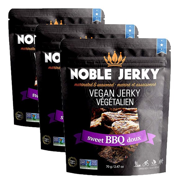 NOBLE Jerky – Sweet BBQ Vegan Jerky 3×2.47 oz