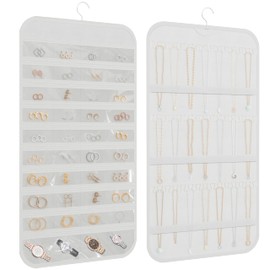 DonYeco Hanging Jewelry Organizer Storage, 40 Pockets 36 Hooks Necklace Earring Necklace Bracelet Ring Organizer, Double - Sided Design, White