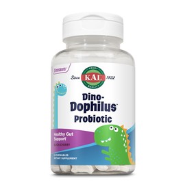 KAL DinoDophilus | 60 Kautabletten | laborgeprüft | zuckerfrei | Nahrungsergänzungsmittel mit Mischung natürlicher Mikroorganismen für Kinder mit Schwarzkirsche Geschmack | Optimierung der Darmflora