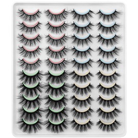 Dysilk 6D false eyelashes, dramatic reusable handmade thick eyelashes, natural long artificial makeup eyelashes, 4 styles of mixed eyelashes without glue, 20 pairs