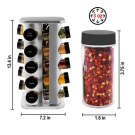 Orii 20 Jar Spice Rack with Spices Included - Revolving Tower Organizer for Kitchen Spices and Seasonings, (Stainless Steel)