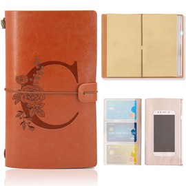 Initial PU Leather Travel Notebook Refillable Diary Travel Diary with Blank Pages, Initials C Gift for Girls Women School Friend Teacher Sisters Colleagues Birthday Mother's Day Gift