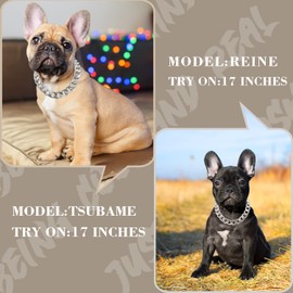 Silver Dog Chain Collar-3/4 Inch （20mm） Width Cuban Link Durable Dog Necklace, Cute Fashion Pet Collar for Pit Bulldog, Light Metal Jewelry Bold Chain Puppy Accessories (17 inch, Silver)