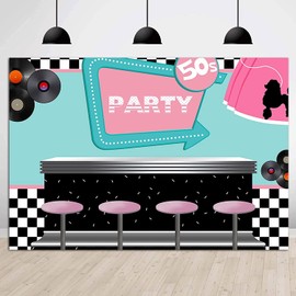 50's Soda Shop Backdrop Back to 50's Rocking Party Decorations Vinyl 5x3ft 1950's Themed Photo Background Photo Shoot Banner