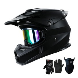 Loyoriwy Approved Certified Kids Dirt Bike Helmet，Youth ATV Motorcycle Helmet for Boys Girls 5-14 Years, Lightweight with Removable Goggles (Matte Black，S)