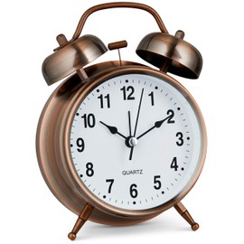 Bernhard Products Analog Alarm Clock 4" Twin Bell Vintage Red Silent Non-Ticking Quartz Battery Operated Extra Loud with Backlight for Bedside Table Desk, Retro Clocks Old Fashioned for Heavy Sleepers