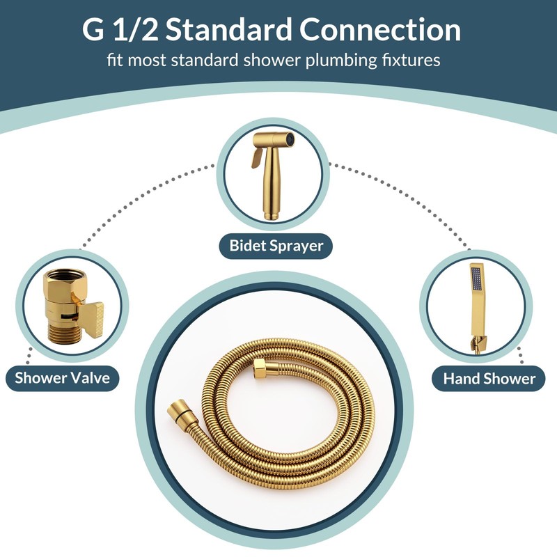 APLusee Titanium Gold Shower Hose, 59-Inch Extra Long Handheld Shower