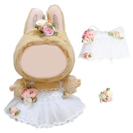 Labubuv Clothing, Clothing for Labubuv Doll, Mini Cuddly Toy Clothing Accessories, Flower Hair Accessories, Wedding Dress for 14-17 cm Labubuv Plush, Mini Plush Dolls Clothing Set, for Girls