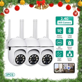 3pcs Security Camera, WiFi Camera 2.4G, ICam365 App, Wireless Full HD 1080P, Indoor/Outdoor Camera, Color Night Vision, 2-Way Audio, 360° Pan/Tilt/Zoom, Motion Tracking & Detection for Home Security, Old People, Baby Camera And Pet Camera