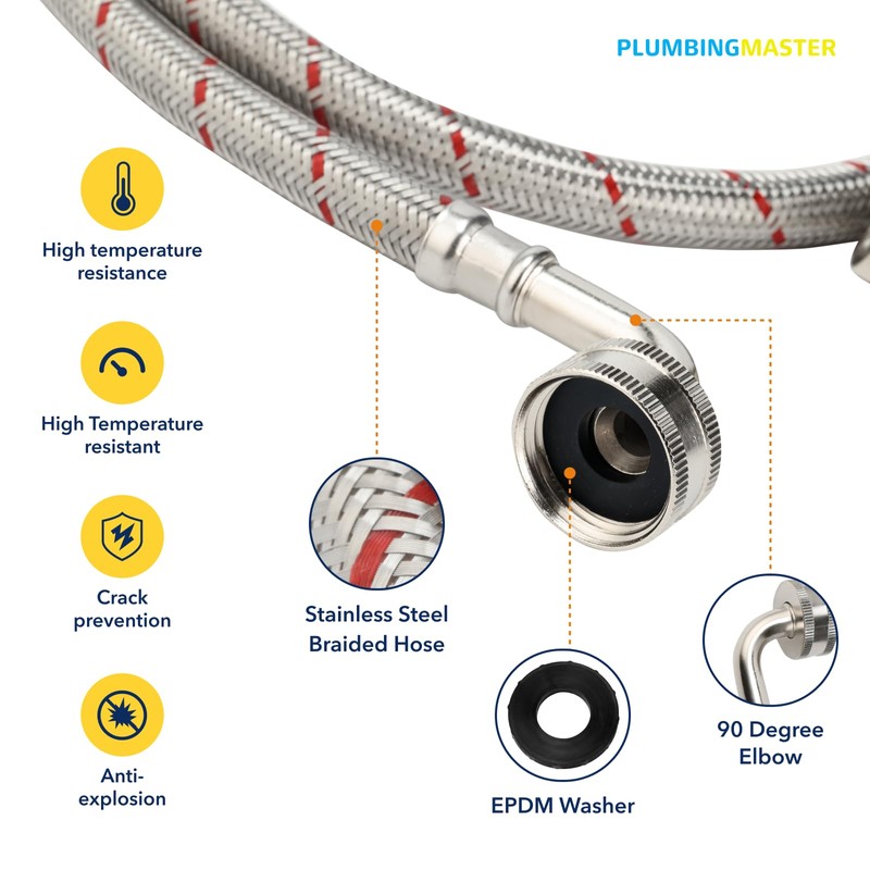PLUMBINGMASTER 4FT Washing Machine Hoses,Burst Proof Water Supply Line with
