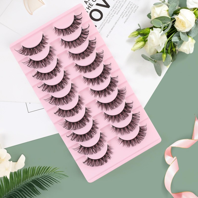 Poiuyoiu False Eyelashes 10 Pairs Russian Tape Eyelashes Natural Looking