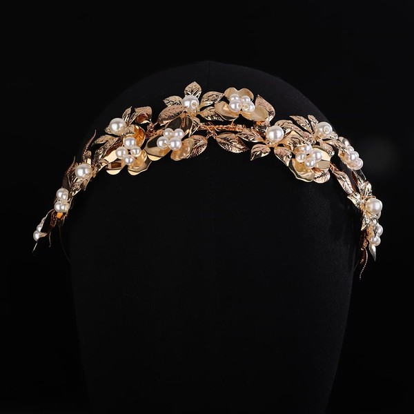 Teyglen Leaf Bride Wedding Headband Vintage Leave Pearl Wedding Hair