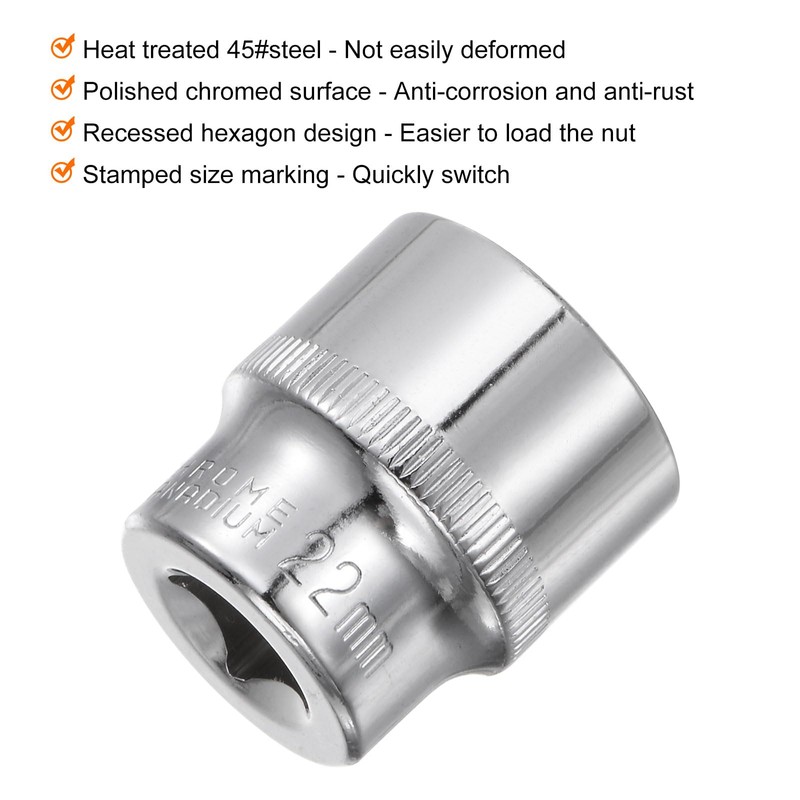 Sourcing Map 6-Point 3/8" Drive 22mm Deep Socket, 1.3" Length,