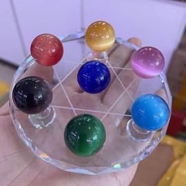 Junfamilee 1Pc Natural Colorful Cat Eye Crystal Healing Ball Cat Eye Sphere Quartz Crystal Stones for Wealth and Protect The House, Home Office Decoration, Decorative Balls (20MM/0.78IN)