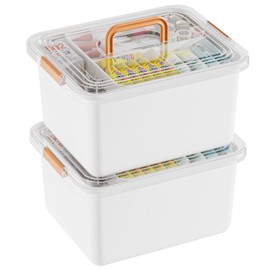 Plastic Storage Bins with Removable Tray and Lids 15 QT Craft Organizers and Storage Clear Container with Handle, Arts and Crafts Organizer, Stackable and Secure Latch for Bead, Tool, Sewing