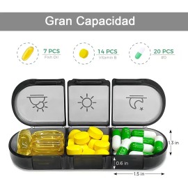 Pastillero Organizador Semanal De Píldoras 3 Tomas Portátil Color Negro