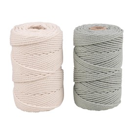 Rayher Macrame yarn, 2.2 mm diameter, set of 2 spools of 70 m (approx. 200 g/spool), 1 spool of cream + 1 spool of eucalyptus, knitting yarn, knotting yarn, crochet yarn, textile yarn, craft yarn,