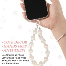HASTHIP® Llavero de Teléfono con Cadena de Cuentas y Encanto Conejito,Correa Acrílica Púrpura Linda,Pulsera Decorativa para Móvil Llaves y Bolsos Accesorio Moda para Mujeres