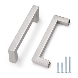 Probrico 50 Pack|Square Kitchen Cabinet Pulls 3-3/4" Hole Centers Brushed Nickel Contempory Drawer Pulls Modern Stainless Steel Kitchen Bathroom Hardware