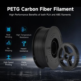 Kingroon PETG CF Filament 1.75mm 3D Printer Filament Black Carbon Fiber Pla Filament 1kg Filament Dimensional Accuracy +/- 0.02mm, Fit Most FDM Printer