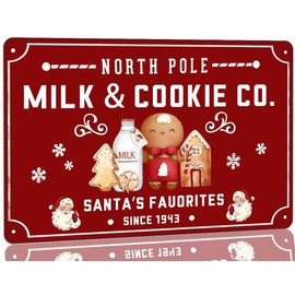 North Pole Milk & Cookie Company Metal Tin Sign Baking Santa's Favorites Signs Rustic Christmas Decor for Home Kitchen Cafe Bar Wall Decor Plaque 8x12 Inch