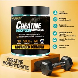Nutriworth Creatine Gummies 5000mg, 120 Blueberry Flavored Pre Workout Gummies for Men & Women, Enhance Strength and Faster Recovery, Overload Creatine for Muscle Growth