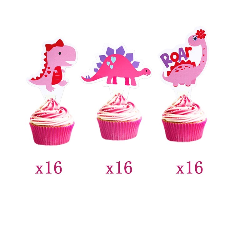 Decoración para tarta de dinosaurio rosa