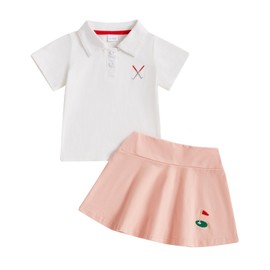 Toddler Baby Girl Golf Outfit Hole in One Active Polo Collared Shirt Golf Print Sport Skirt 2Pcs Golf Skirt Clothes (Pink 2, 18-24 Months)