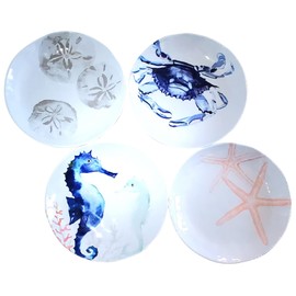 Modern Southern Home Marine Life Melamine Accent Plates, Set of 4, 9 inches x 9 inches, Multicolor