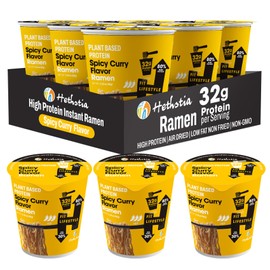 Hethstia Protein Ramen, Spicy Curry Flavor Pre-Packaged Ramen Soup Cup, 6-Pack Instant High-Protein Noodle Broth, 32g Plant Protein, Vegan, Low Fat, Air-Dried, Non-GMO, Healthy Meal
