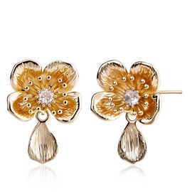 Teppdfann Gold Flower Earrings for Women – Elegant Gold Drop Dangle Earrings with Five Floral Design, Beautiful Flower Teardrop Jewelry for Gift