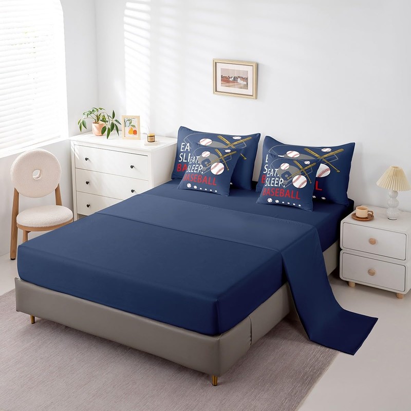 Feelyou Baseball 7 Piece Bedding Set Full Size Kids Boys