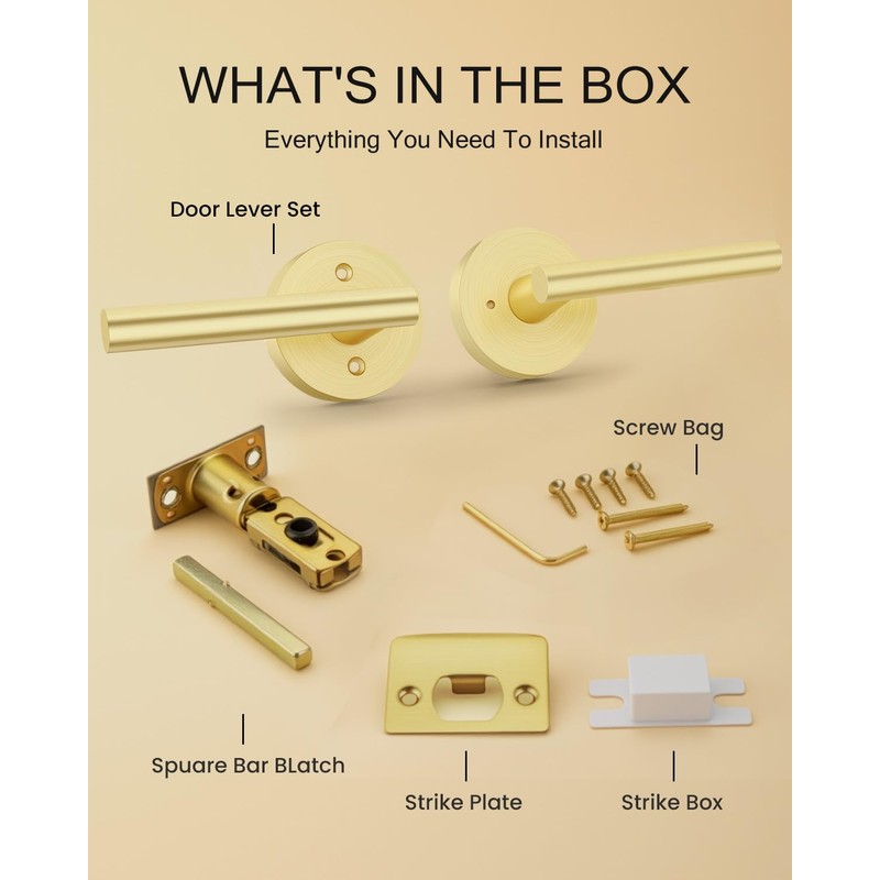 Haidms 2 Pack Gold Door Handles - Brushed Gold Interior