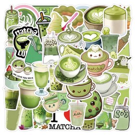 55PCS Matcha Stickers Funny Summer Decorations Stickers for Kids Teens Cute Vinyl Waterproof Decals for Water Bottles Laptop Luggage Phone Guitar (Matcha)