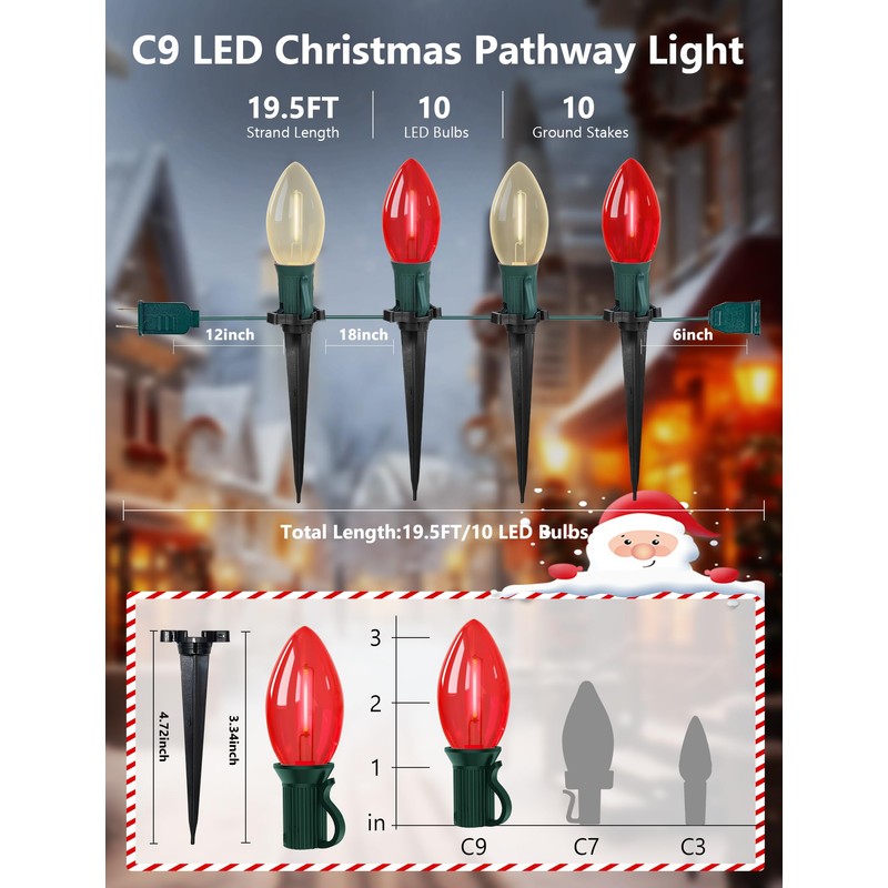 Konictom 19.5FT Red and White C9 Christmas Pathway Lights, Outdoor