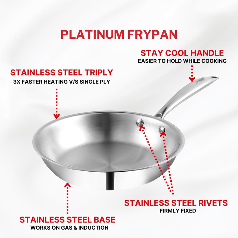 Vinod Platinum Triply Stainless Steel Frypan 24 cm | 2.5