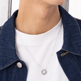 Choice of 12 Birthstones, Ring (Circle) Motif, Silver, Men's, Pendant, Necklace