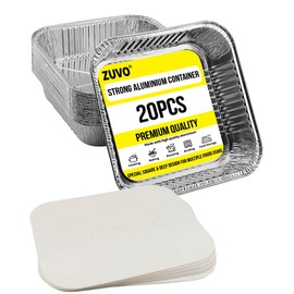 Zuvo Large Disposable Aluminium Foil Trays Containers with Paper Lids 25x25x4 cm, Takeaway Containers Good for Baking Roasting Broiling Cooking Food Storage (20 Trays and Lids) (Packaging May Vary)