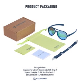 COCOSAND Baby Sunglasses with Strap Flexible Aviator Polarized UV400 for 0-12 Months Babies Newborn Toddler Girls Boys, Blue with Ice Blue Lens