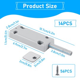 DAJAVE Pack of 14 Push to Open Door Opener, Heavy Duty Push Open Pressure Door Opener, Cabinet Spring Catch, Cabinet Door Damper for Doors, Furniture, Cupboard Door, Drawers