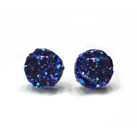 Purple Teal Blue Black Rainbow Color Changing Iridescent Faux Druzy Stud Earrings, Titanium Posts, Women's Jewelry, 3 Sizes