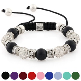 Morella Women's Adjustable Bracelet with Stone Beads Zirconia Silver Black