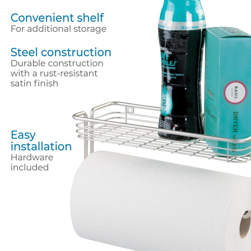 iDesign Classico Steel Wall Mounted Paper Towel Holder with Shelf