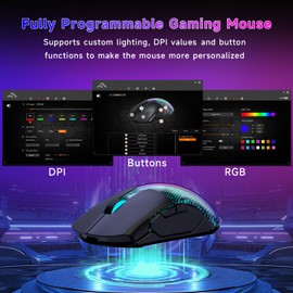 FFJ Master02 Wireless Gaming Mouse, 12000 DPI, Tri-Mode 2.4G/USB-C/Bluetooth 5.3 Gaming Mouse, Python Skin Texture RGB Backlit, 6 Programmable Buttons, 75Hr Battery Life for PC, Mac, PS5, XBOX - Black