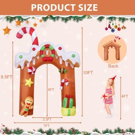 DearSun 10FT H Christmas Inflatable Gingerbread House Archway with Build-in LED Lights, Blow up Christmas Inflatable Outdoor Decorations Large Party Yard Decoration