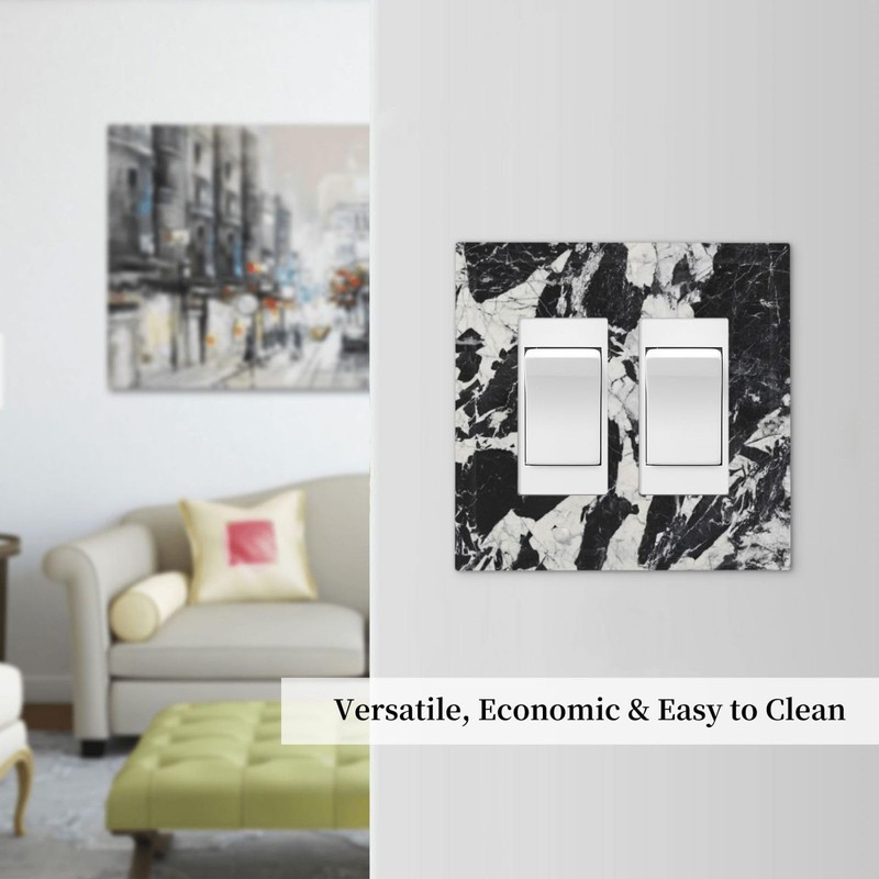 Black White Marble Abstract Luxury Decorative Outlet Covers 2 Gang